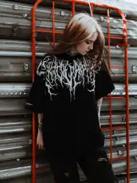 MELANIN | Black Short Sleeve T-shirt with White Thorn Print