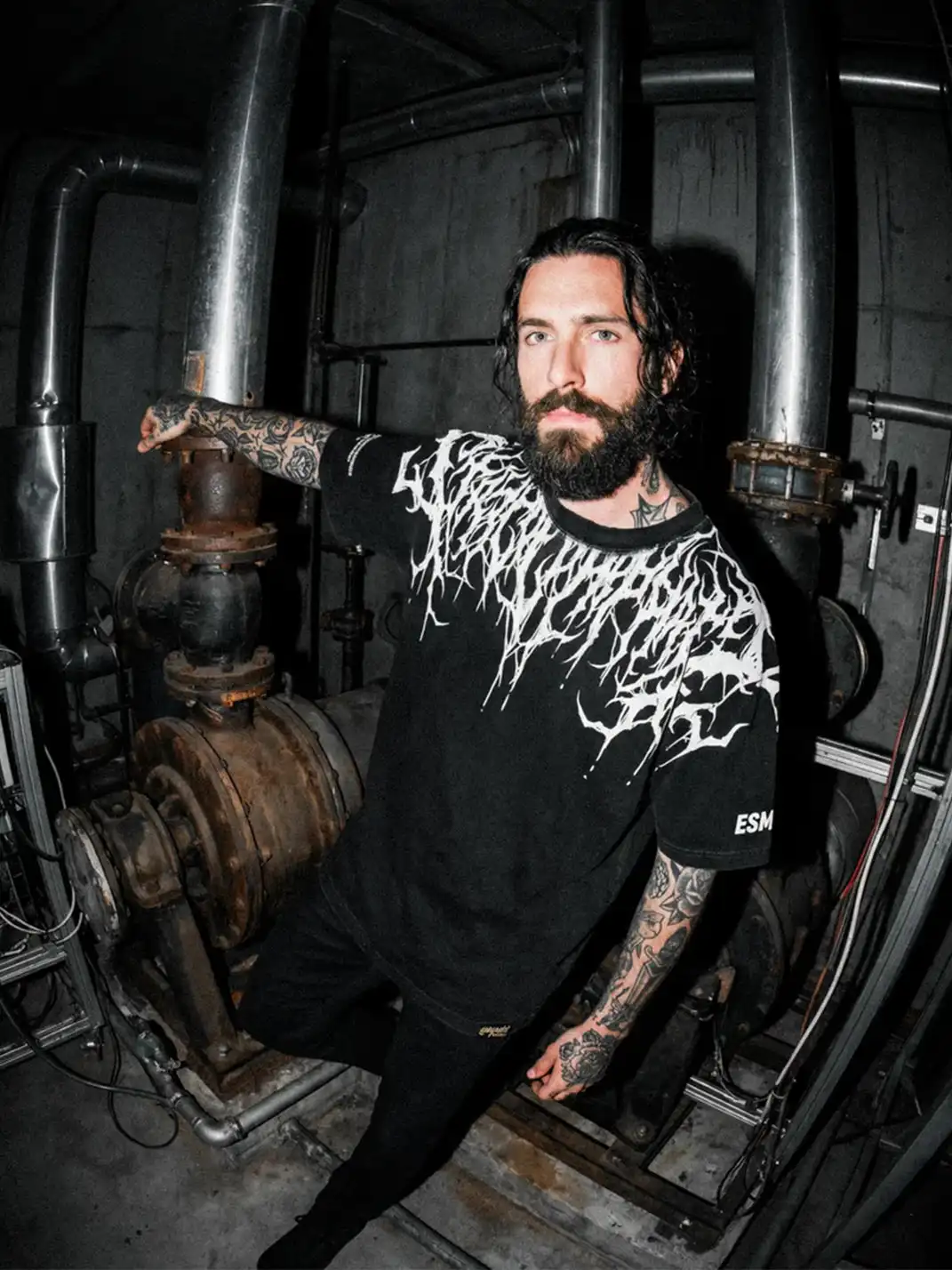 MELANIN | Black Short Sleeve T-shirt with White Thorn Print