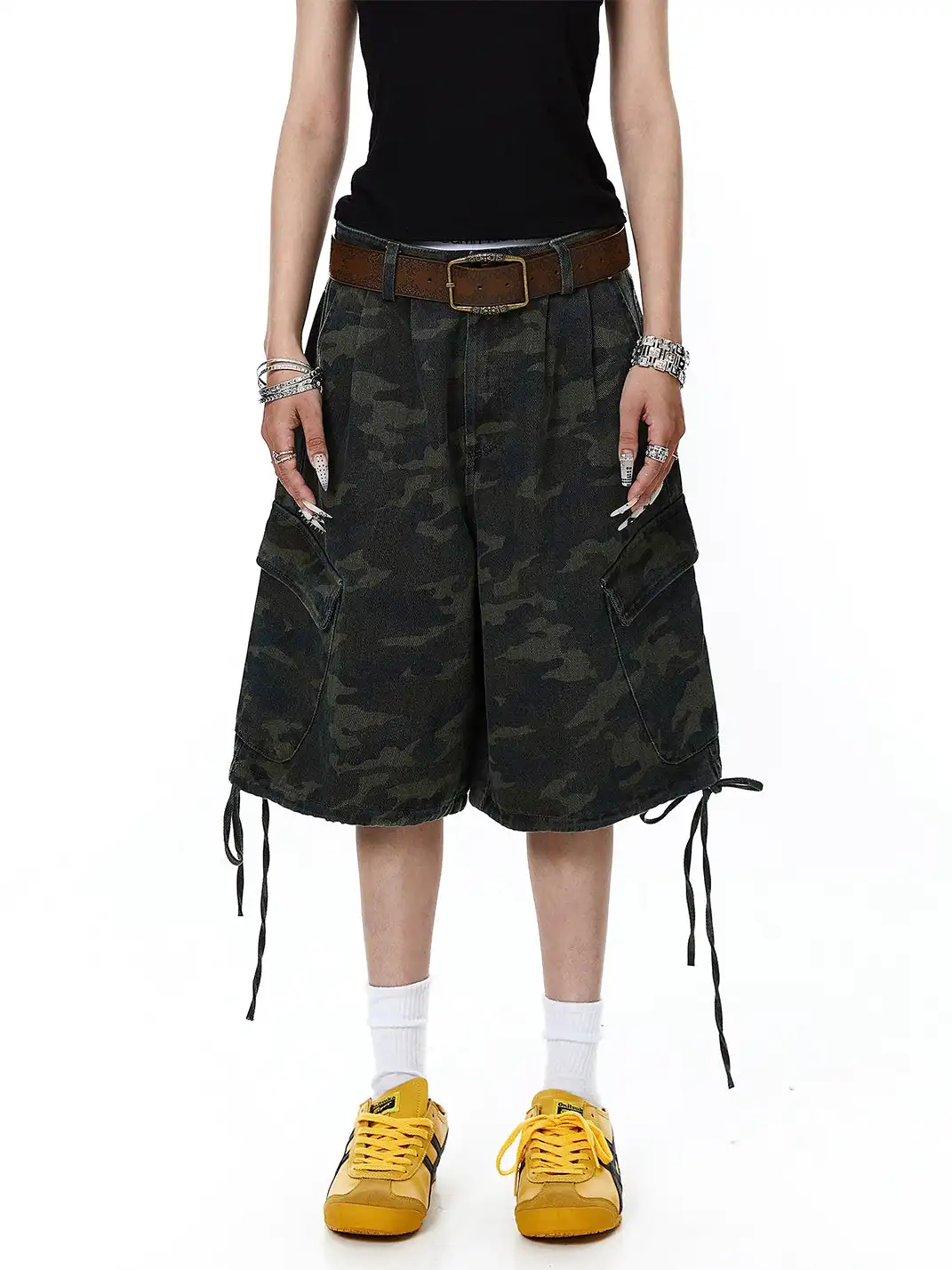 BLACKLISTS | Drawstring Multi-pocket Letter Camouflage Shorts