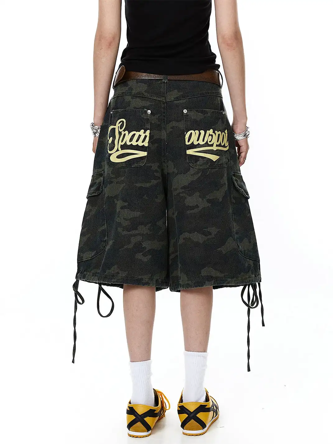 BLACKLISTS | Drawstring Multi-pocket Letter Camouflage Shorts