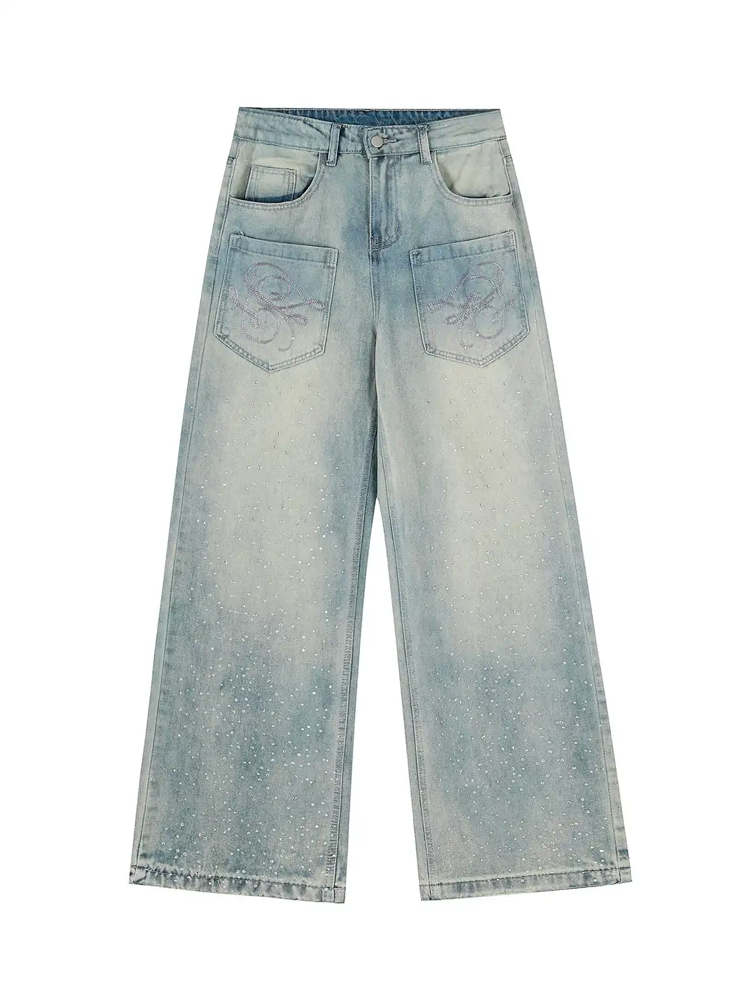 BLACKLISTS | Retro Rhinestone Star Straight Jeans