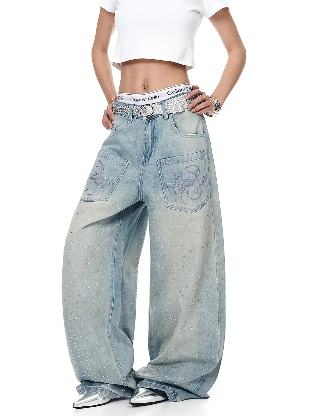 BLACKLISTS | Retro Rhinestone Star Straight Jeans
