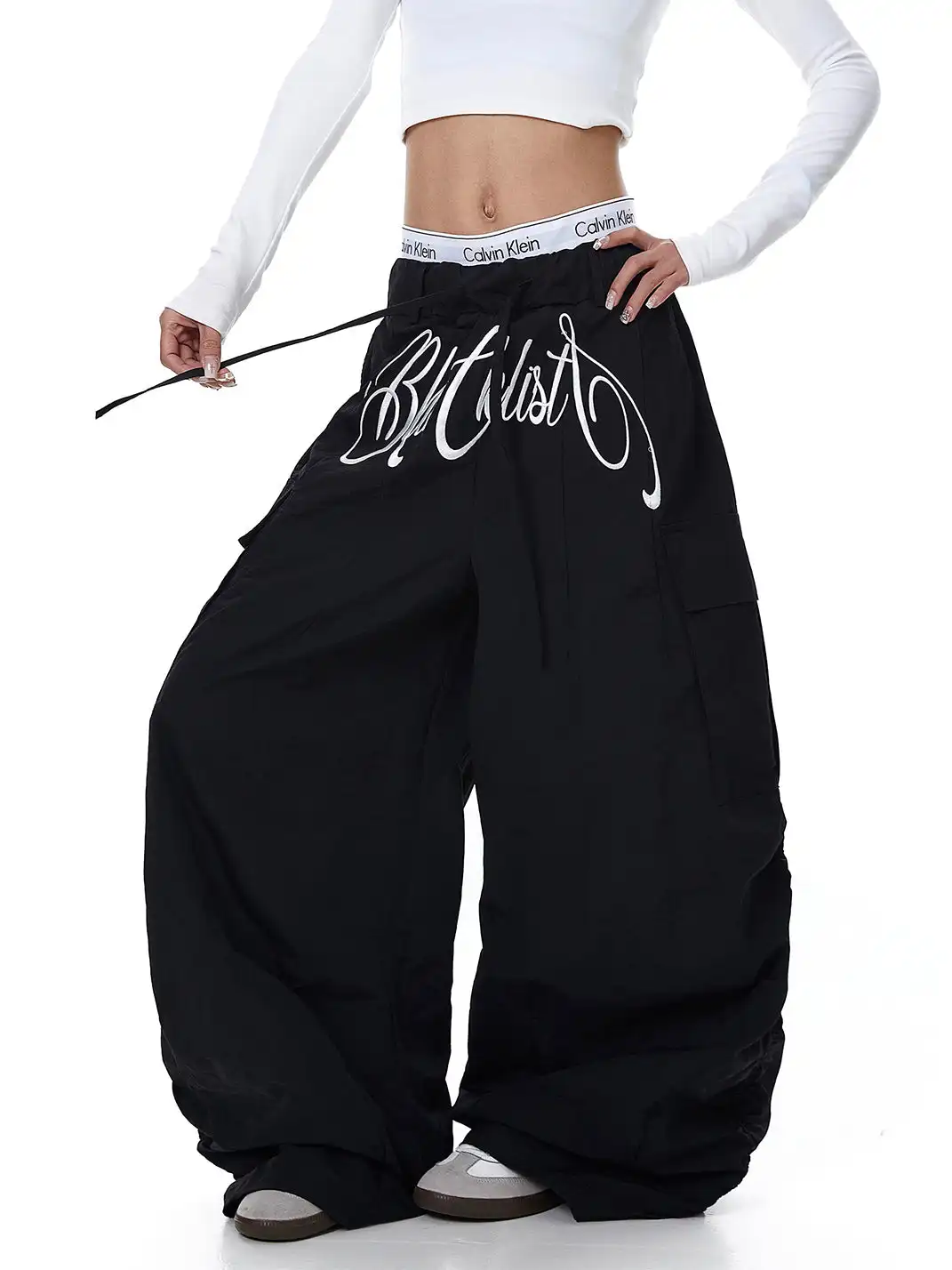 BLACKLISTS | Letter Embroidery Multi-pocket Pleated Cargo Pants