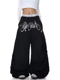 BLACKLISTS | Letter Embroidery Multi-pocket Pleated Cargo Pants