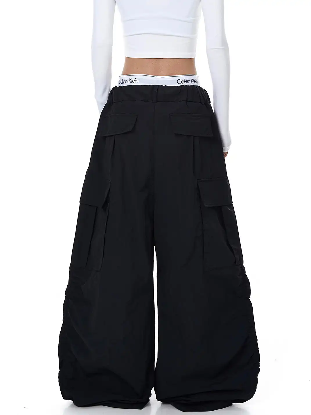 BLACKLISTS | Letter Embroidery Multi-pocket Pleated Cargo Pants