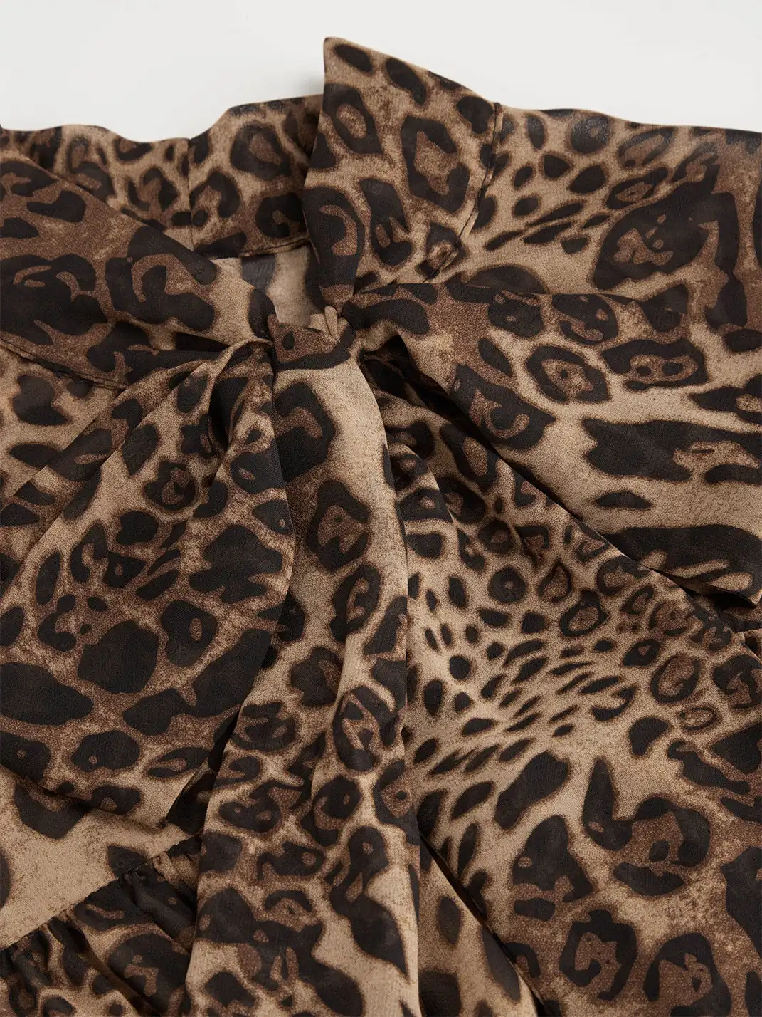 CIDER | Chiffon Leopard Print Lapel Ruffled Hem Dress