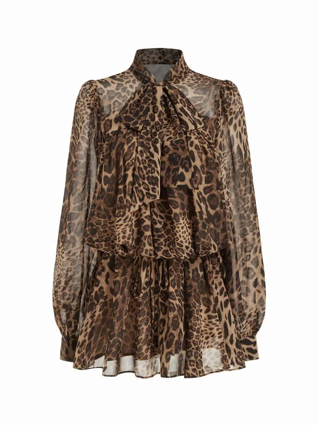 CIDER | Chiffon Leopard Print Lapel Ruffled Hem Dress