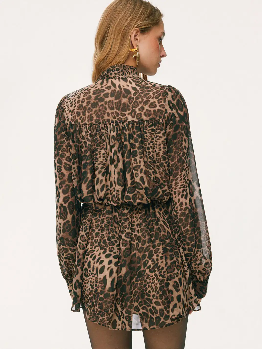 CIDER | Chiffon Leopard Print Lapel Ruffled Hem Dress