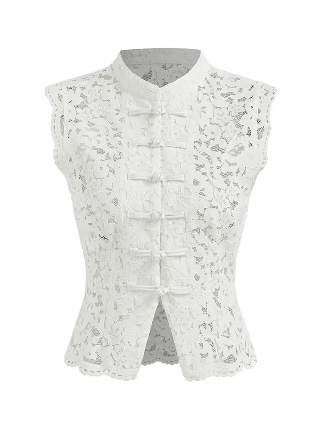 CIDER | Lace Lapel Hollow Out Split Hem Top