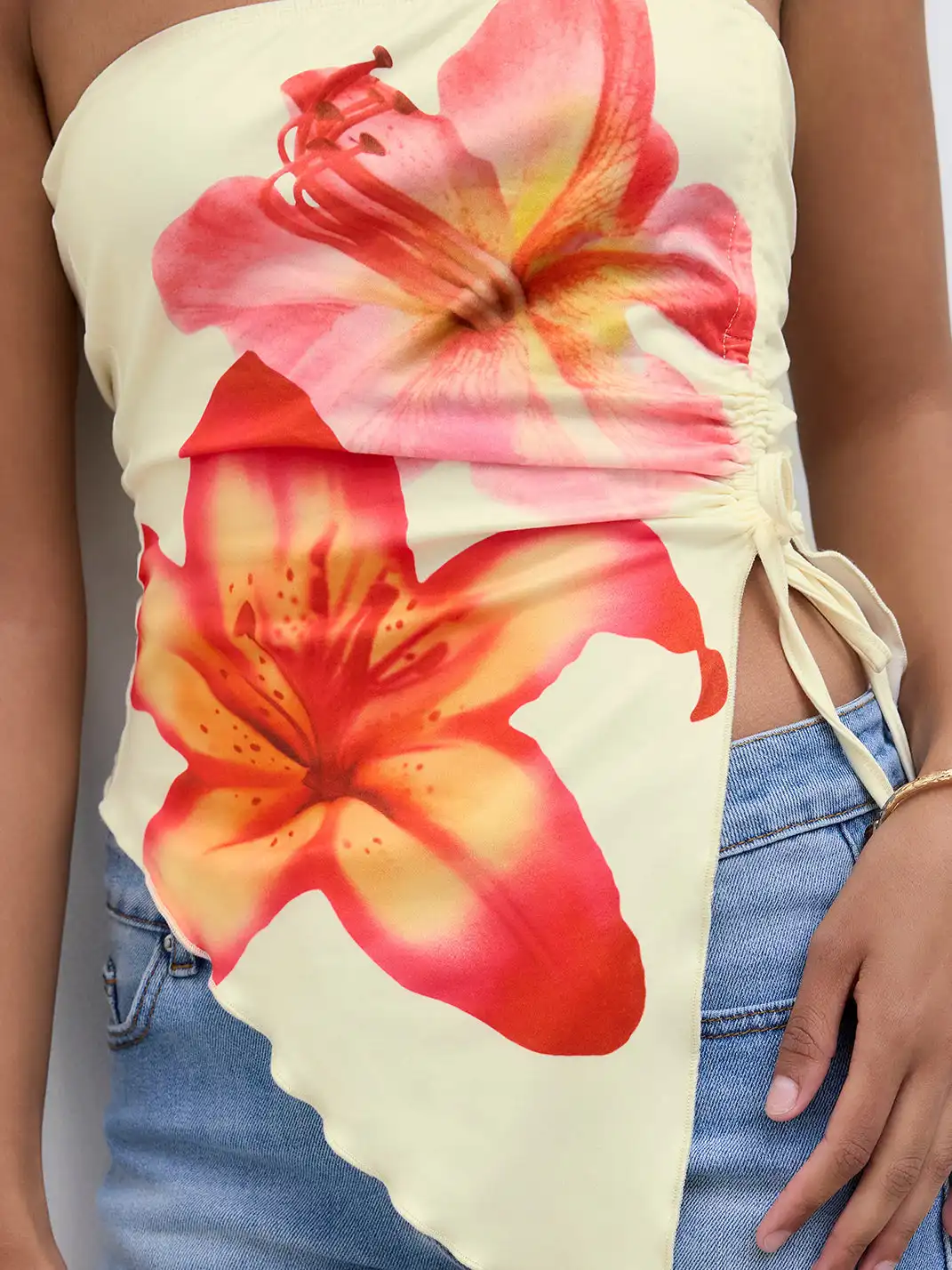CIDER | Floral Print Drawstring Tube Top