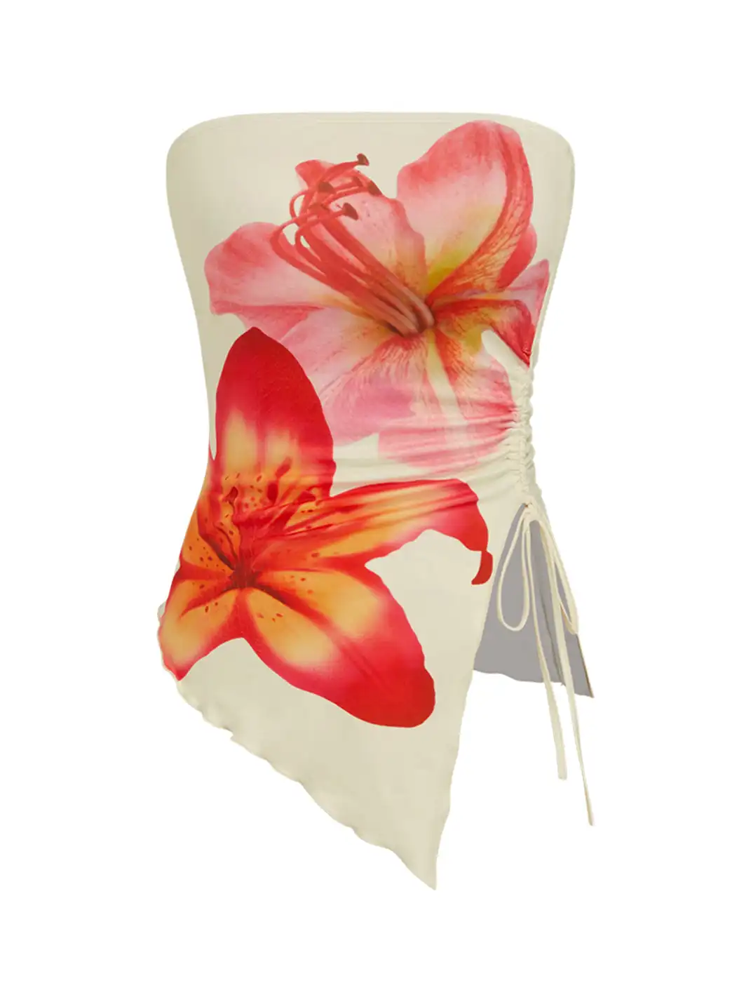 CIDER | Floral Print Drawstring Tube Top