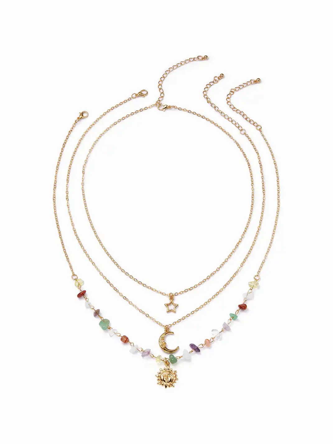 CIDER | Sun Moon Star Colored Stone Pendant Necklace