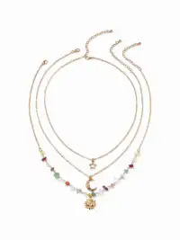 CIDER | Sun Moon Star Colored Stone Pendant Necklace