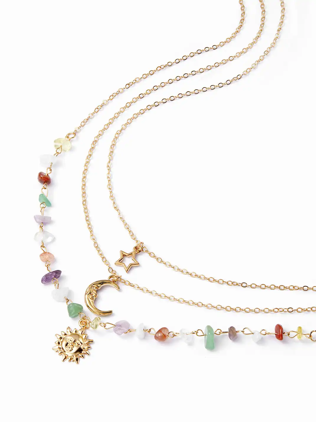 CIDER | Sun Moon Star Colored Stone Pendant Necklace