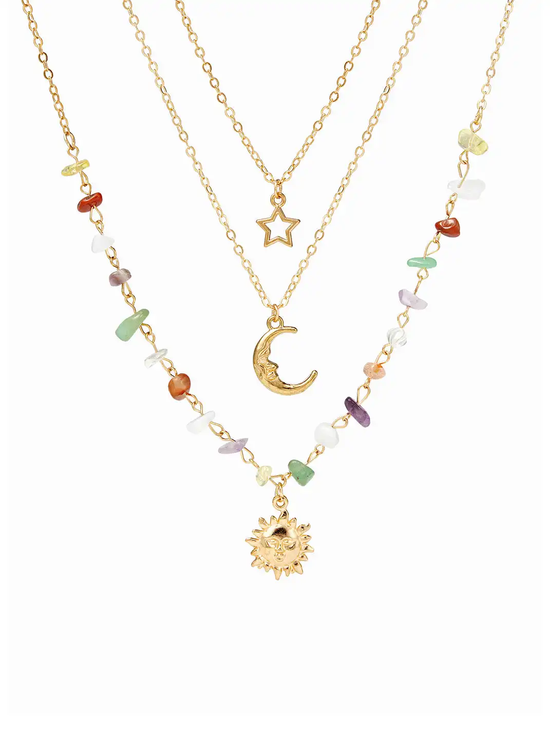 CIDER | Sun Moon Star Colored Stone Pendant Necklace