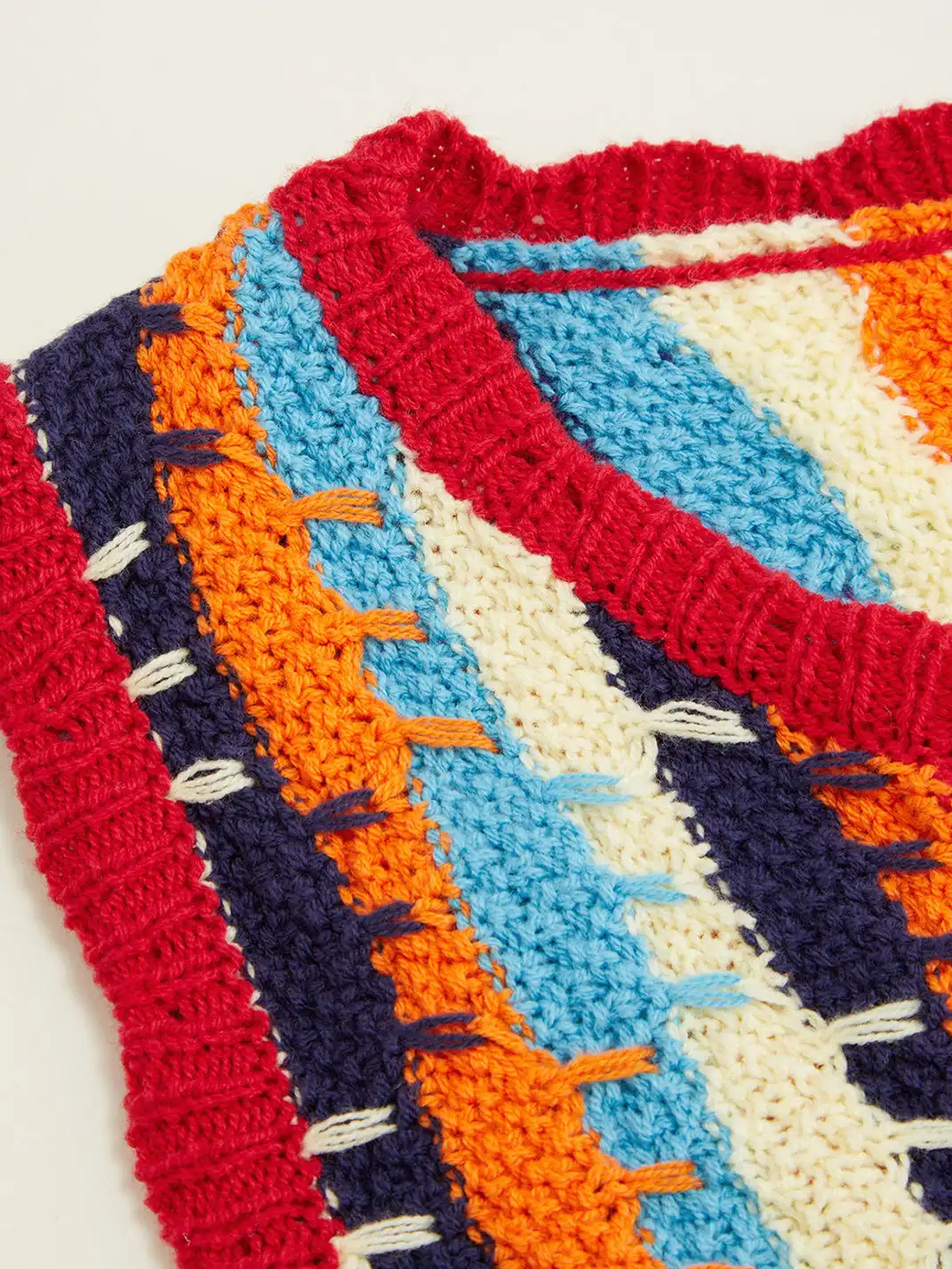 CIDER | Floral Collar Striped Color-block Knit Vest
