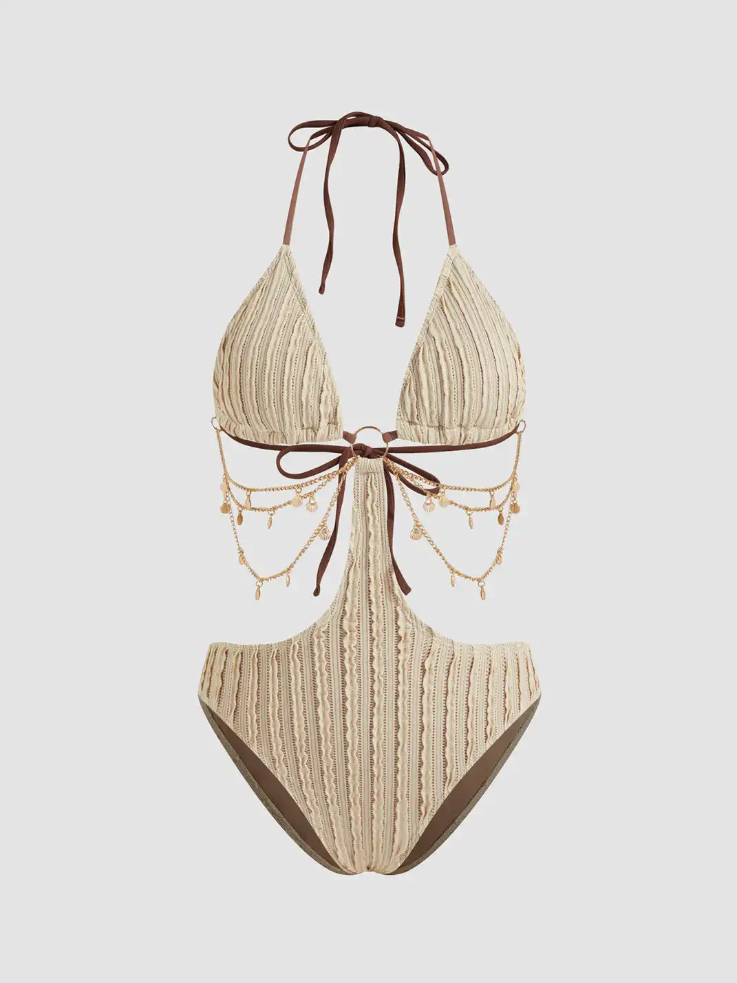 CIDER | Ruffled Hollow-out Chain Strap One-piece Bikini