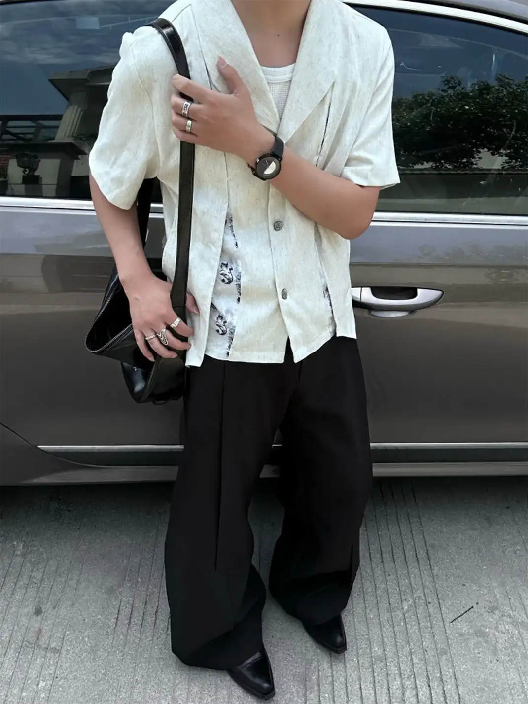 TAICHIISM | Floral Print Spliced Irregular Linen Shirt