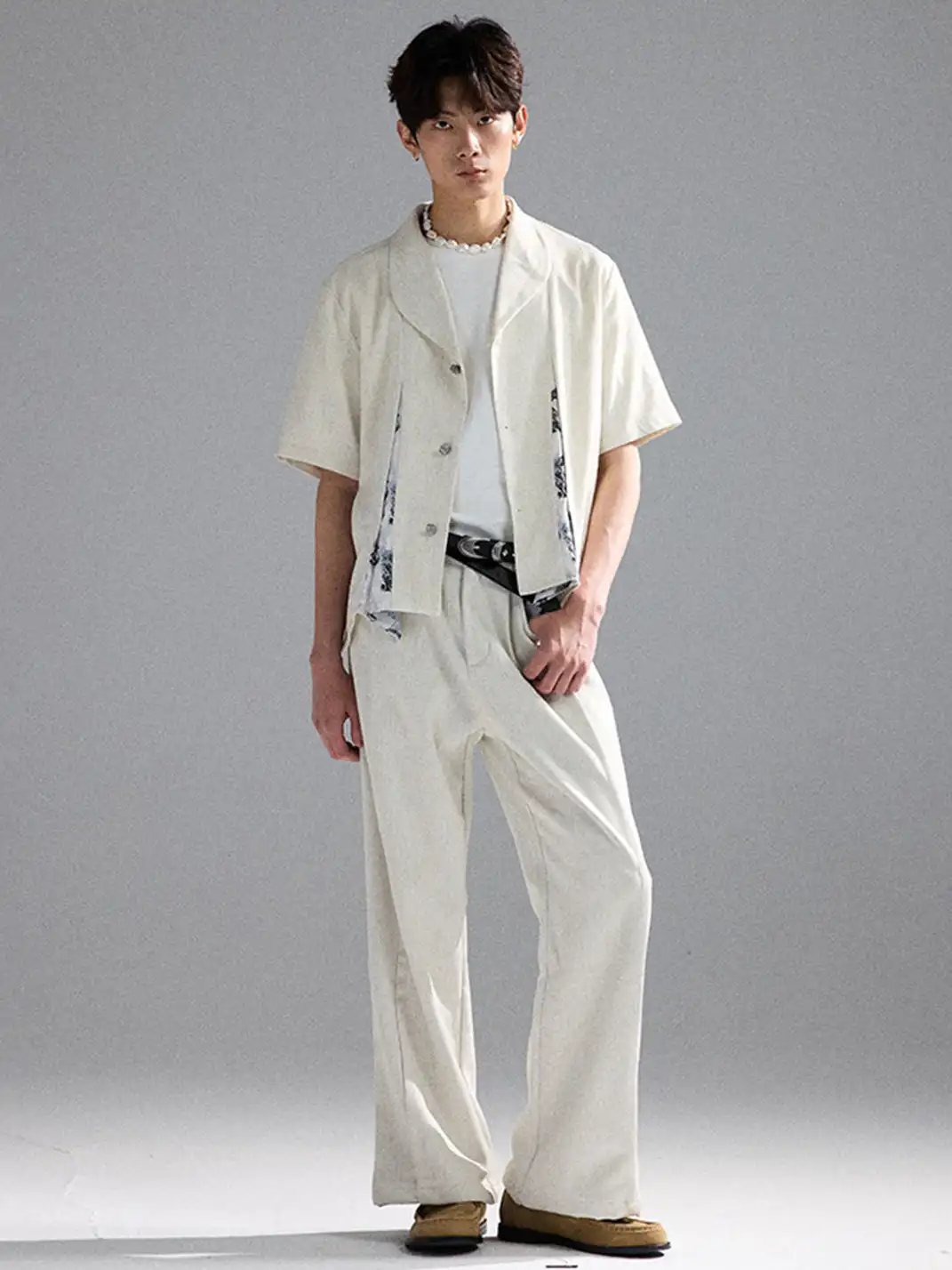 TAICHIISM | Floral Print Spliced Irregular Linen Shirt