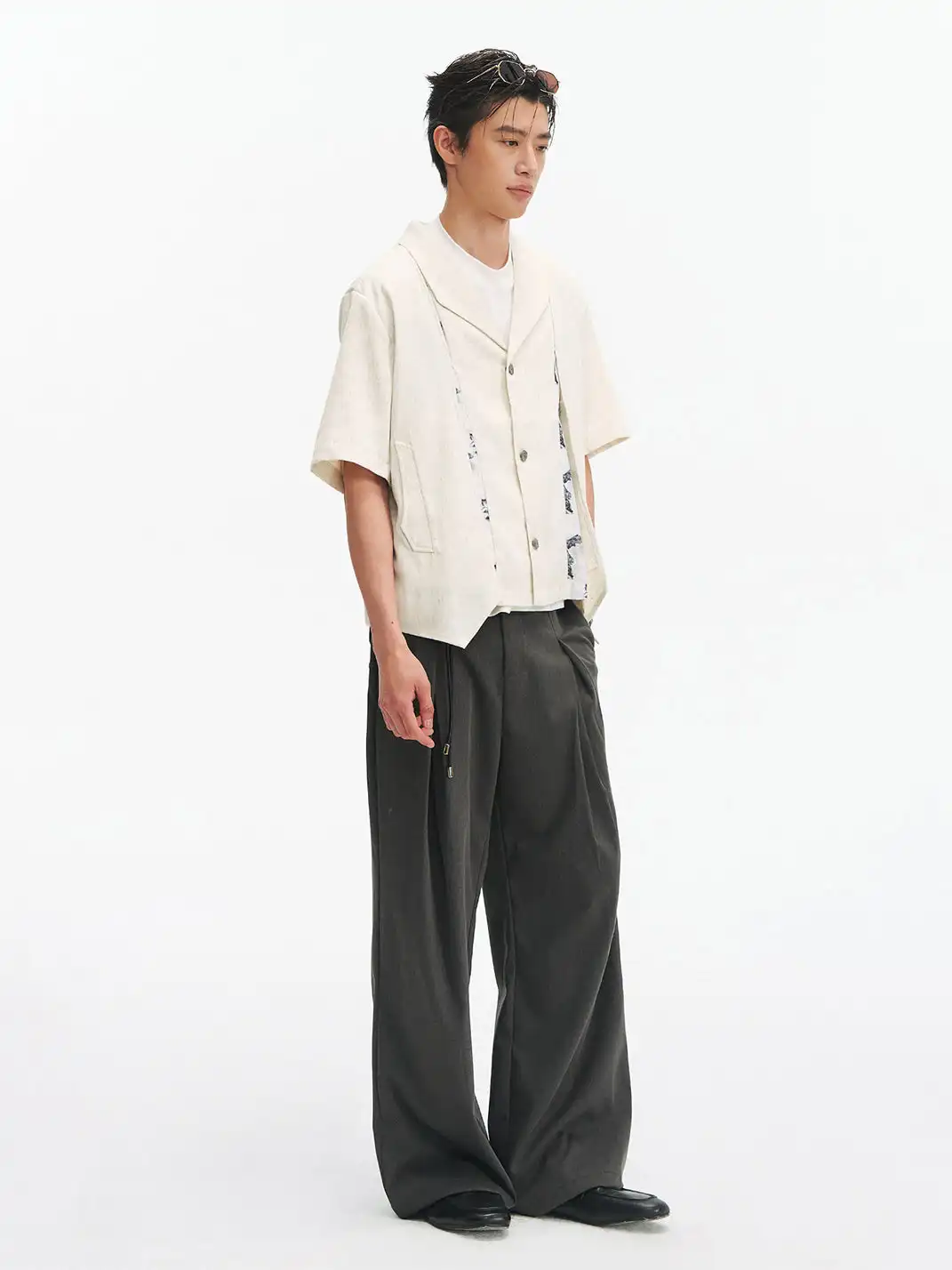 TAICHIISM | Floral Print Spliced Irregular Linen Shirt