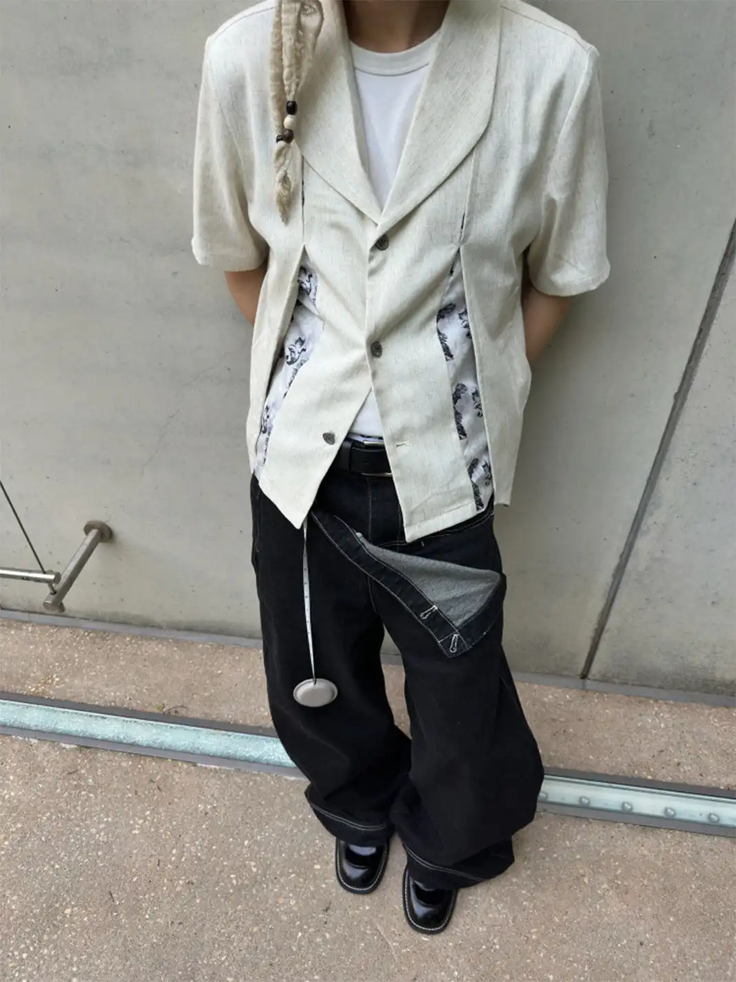 TAICHIISM | Floral Print Spliced Irregular Linen Shirt