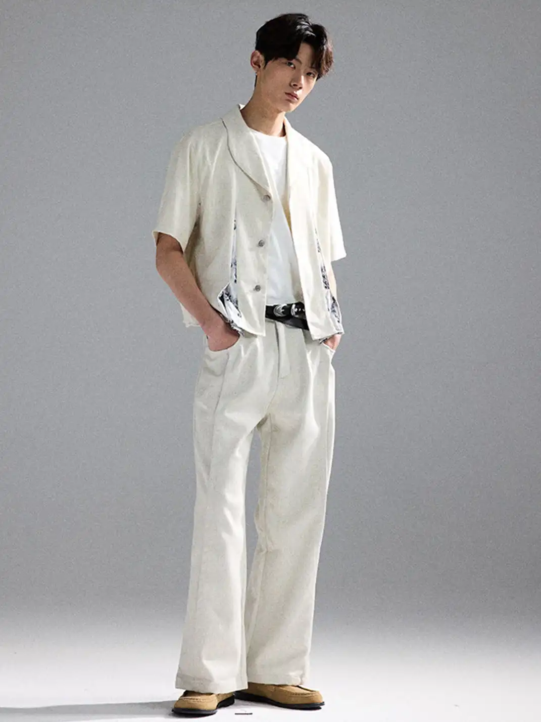 TAICHIISM | Floral Print Spliced Irregular Linen Shirt