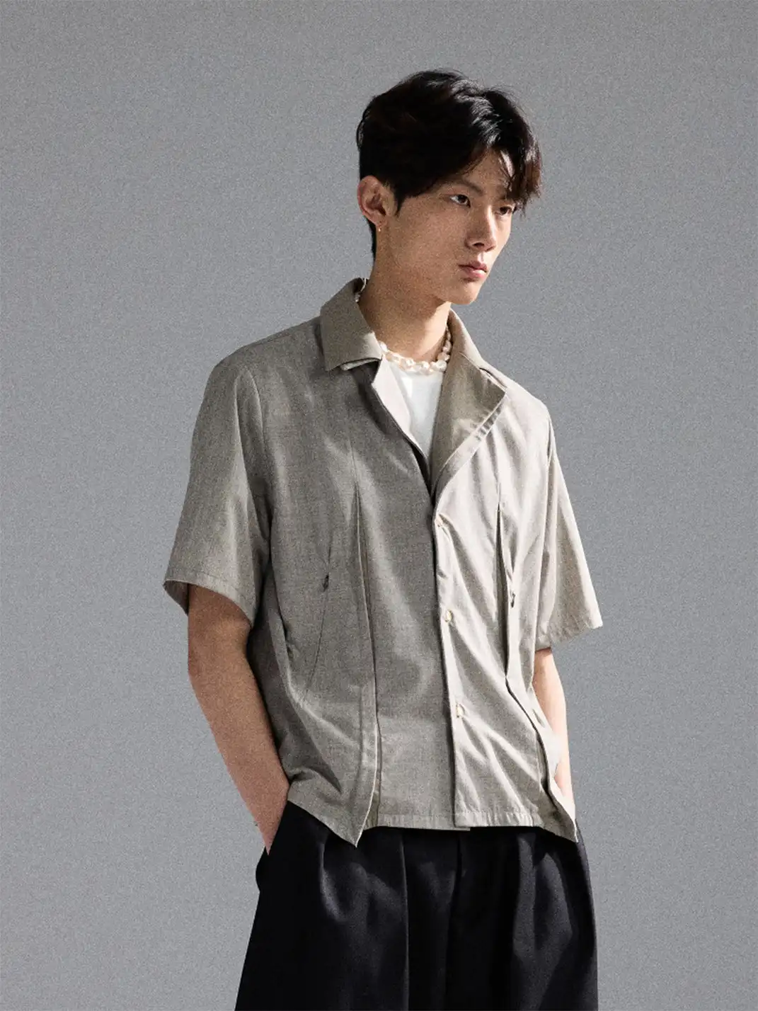 TAICHIISM | Fake Two-piece Deconstructed Geometric Acetate Wool Shirt