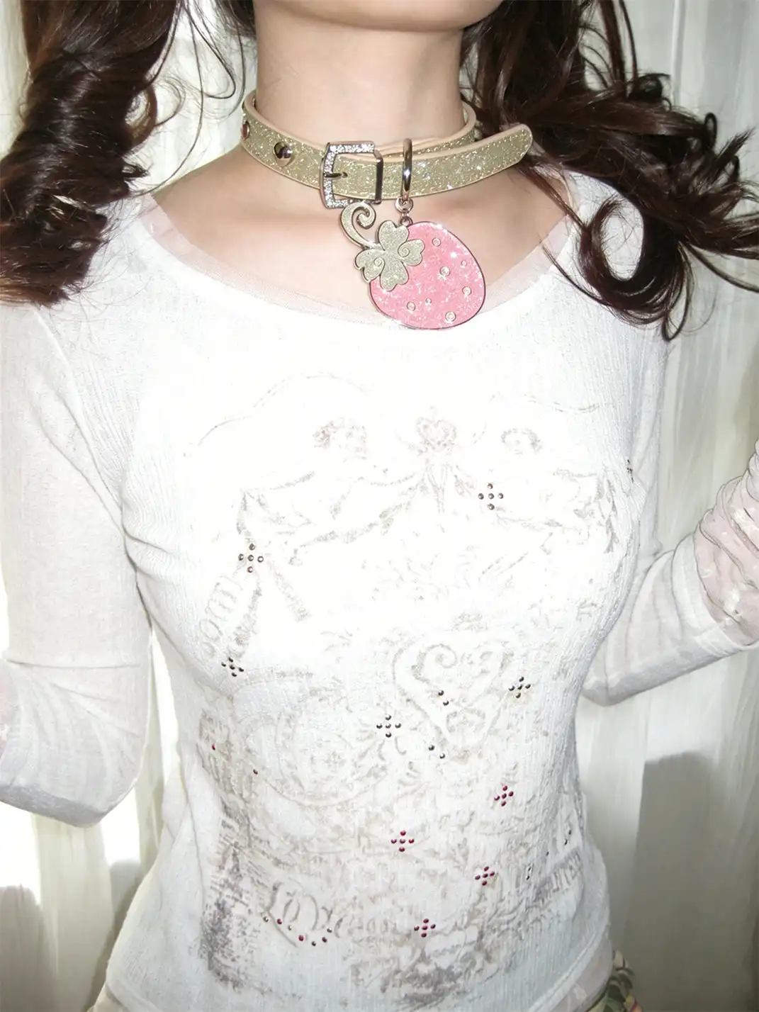 CRS | Strawberry Leather Metal Diamond Collar