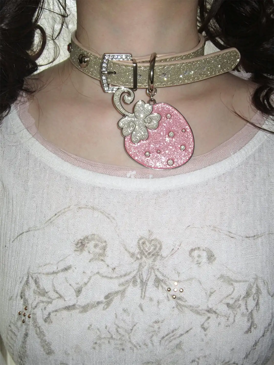 CRS | Strawberry Leather Metal Diamond Collar