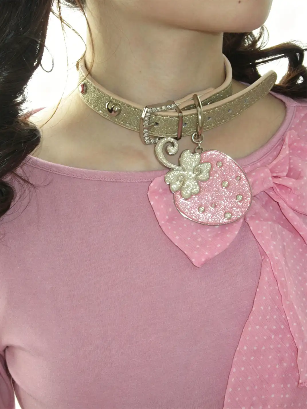 CRS | Strawberry Leather Metal Diamond Collar