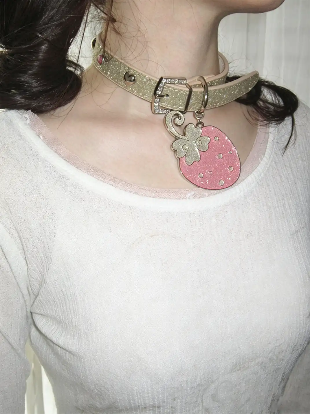 CRS | Strawberry Leather Metal Diamond Collar