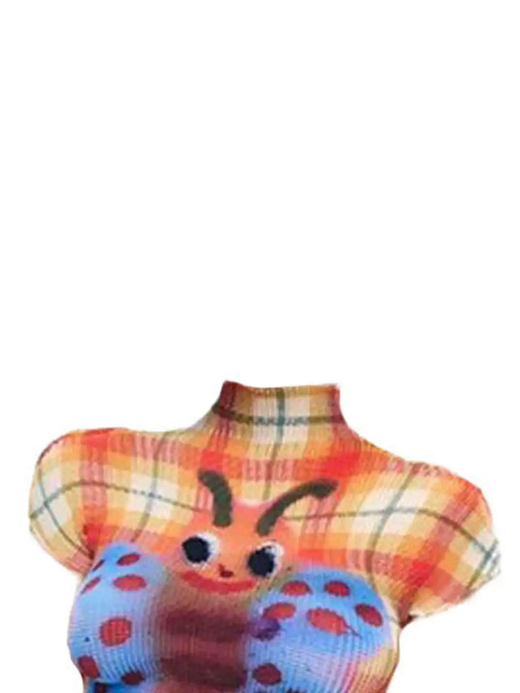 BAYUE | Plaid Butterfly Graffiti T-shirt