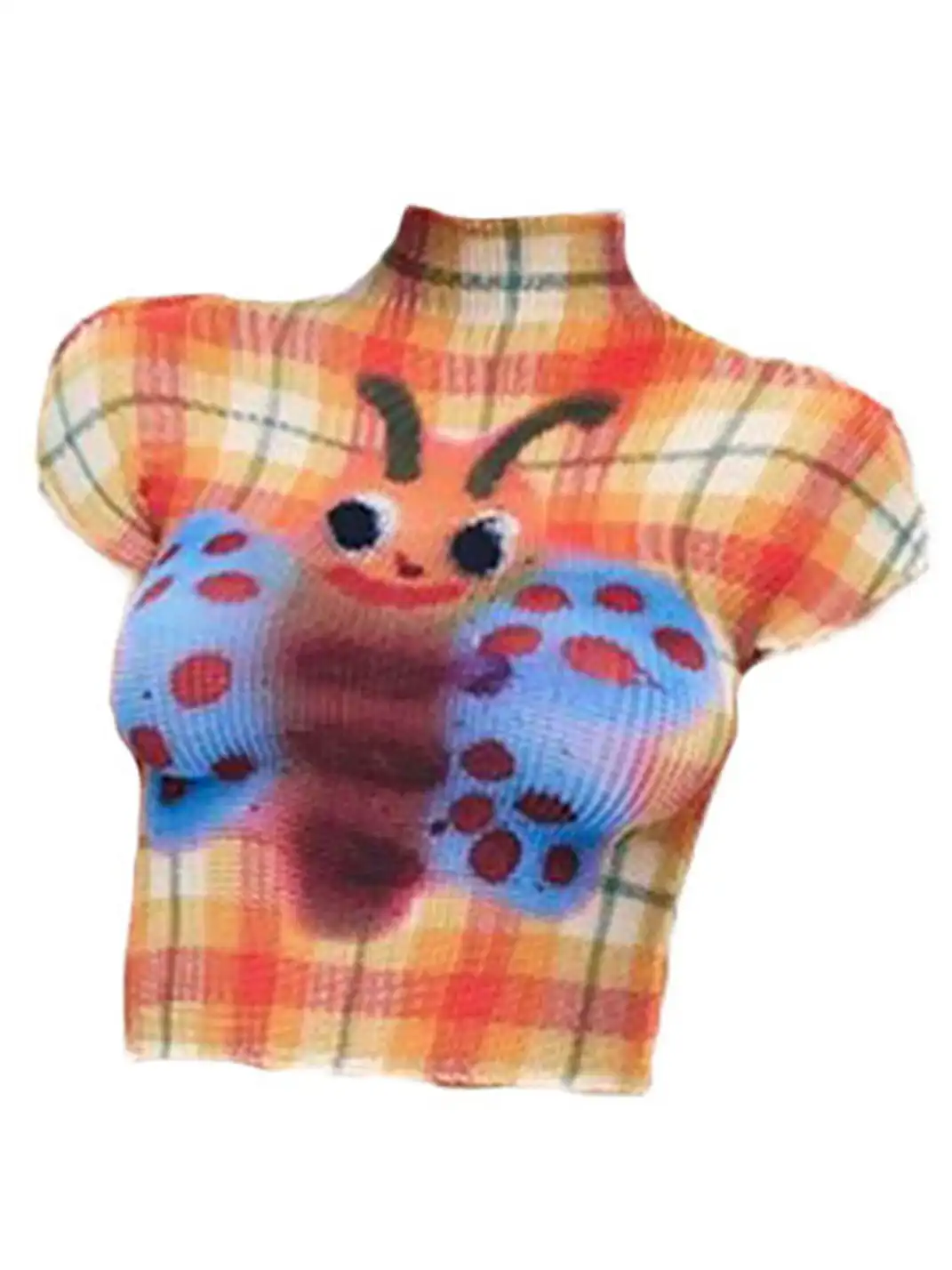 BAYUE | Plaid Butterfly Graffiti T-shirt