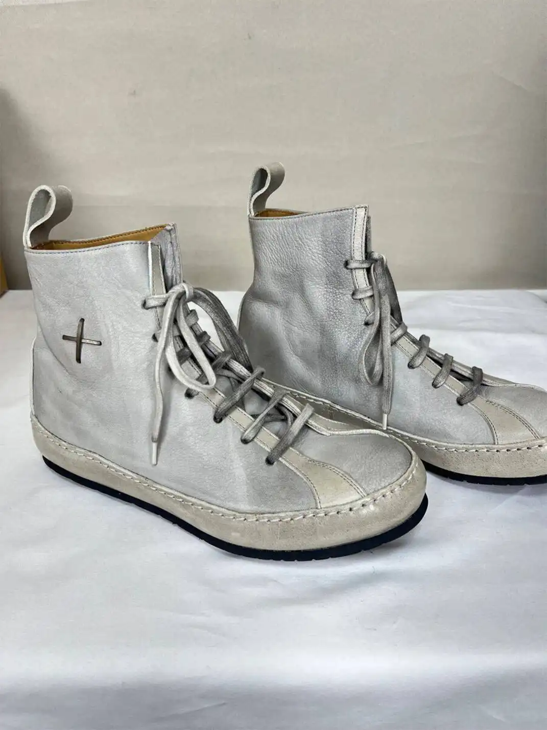 DLM | Genuine Leather Retro Pointed Toe Lace-up Boots