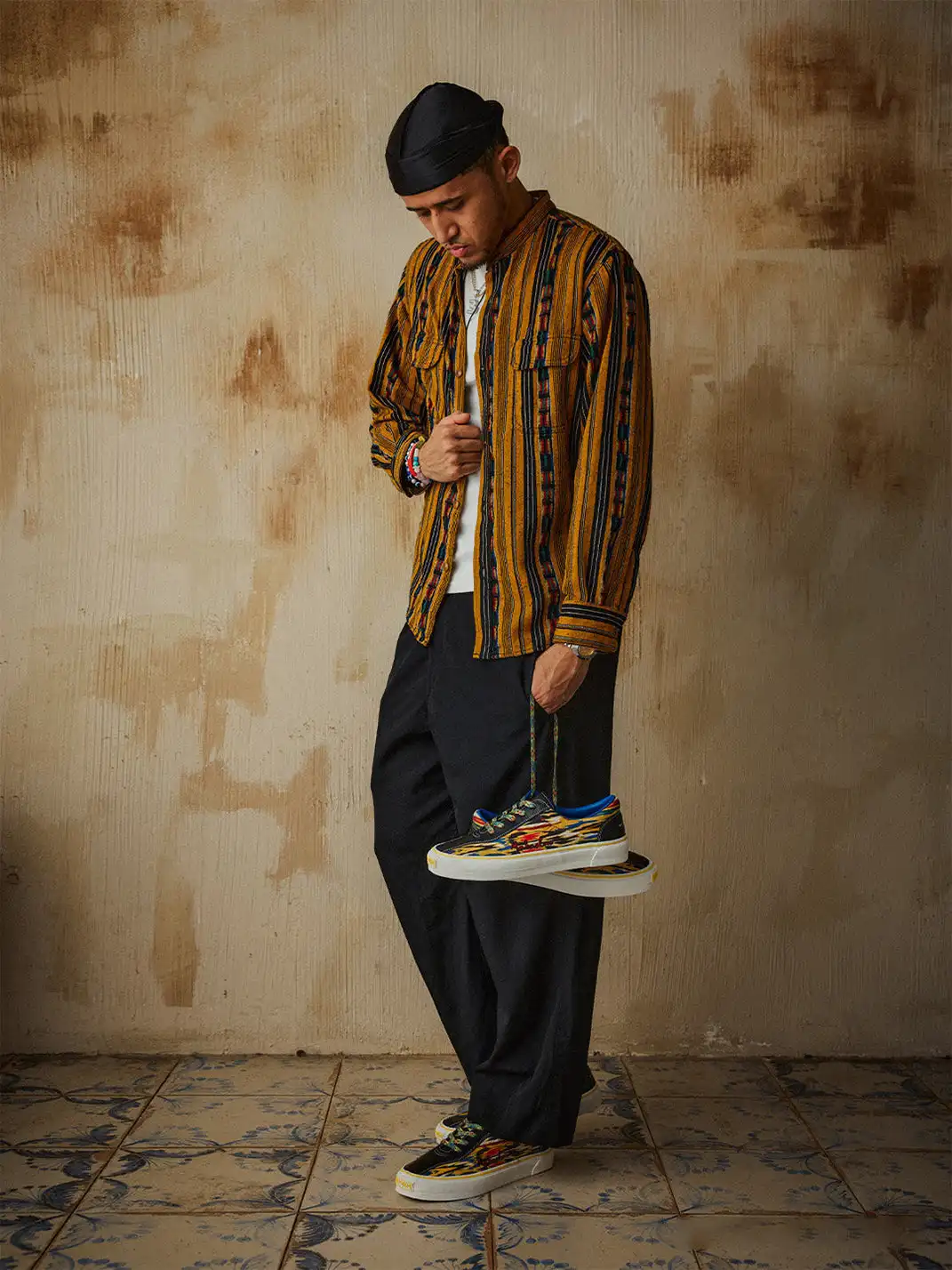 EQLZ | Colorful Abstract Print Leather-Trimmed Canvas Sneakers