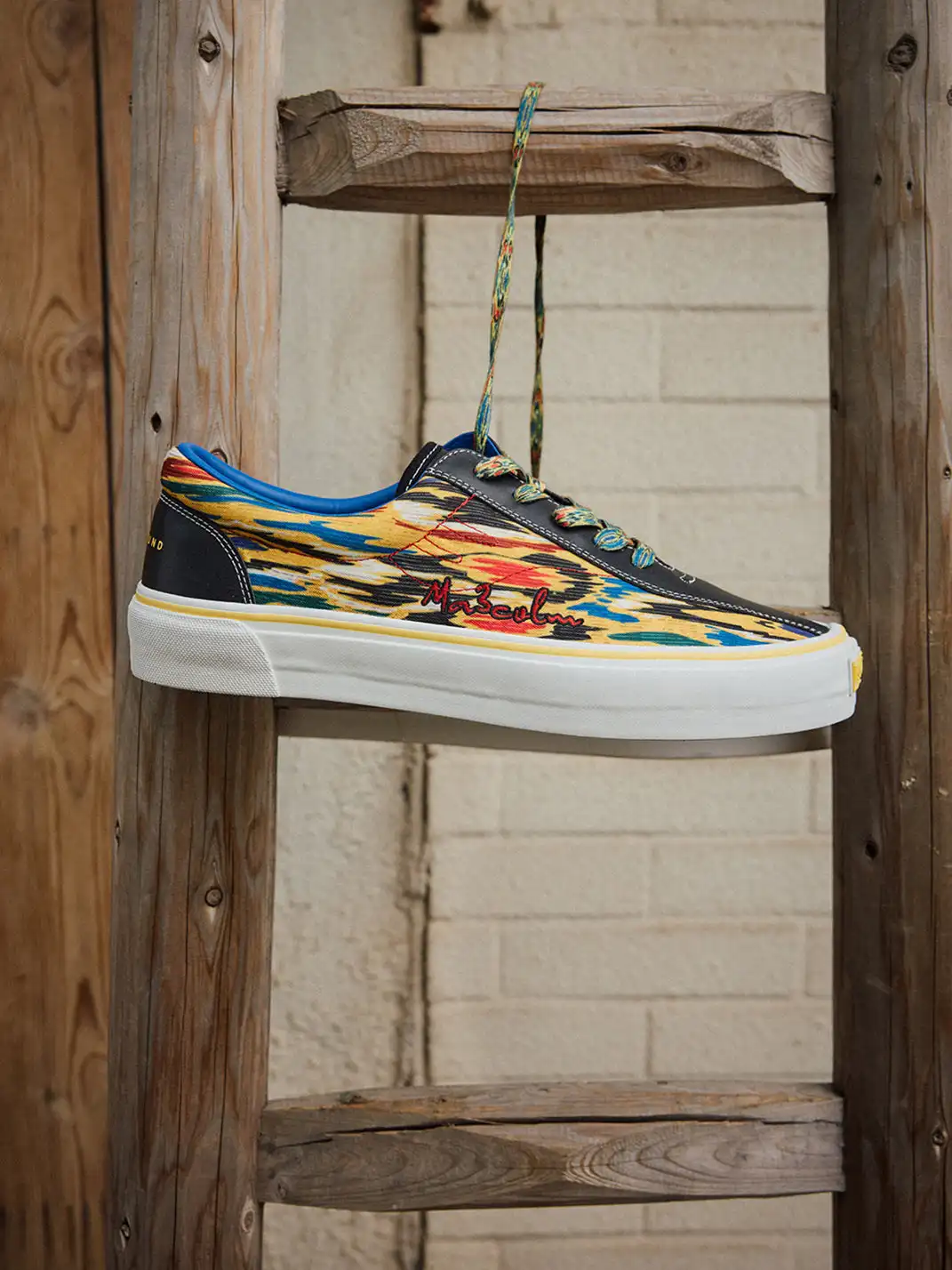 EQLZ | Colorful Abstract Print Leather-Trimmed Canvas Sneakers