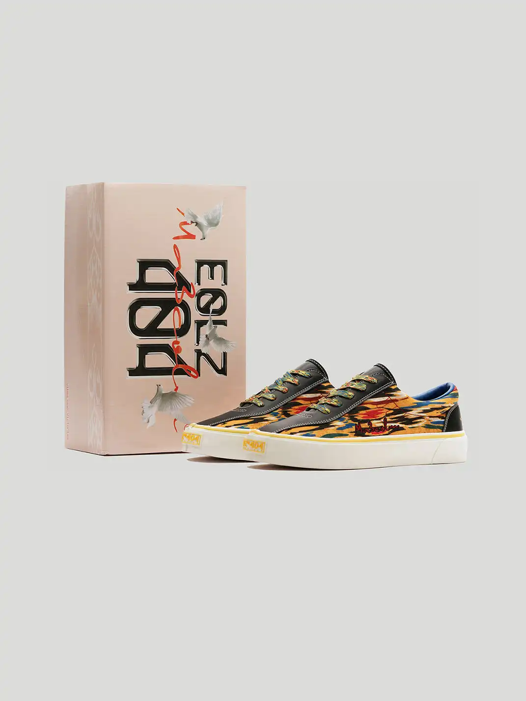 EQLZ | Colorful Abstract Print Leather-Trimmed Canvas Sneakers