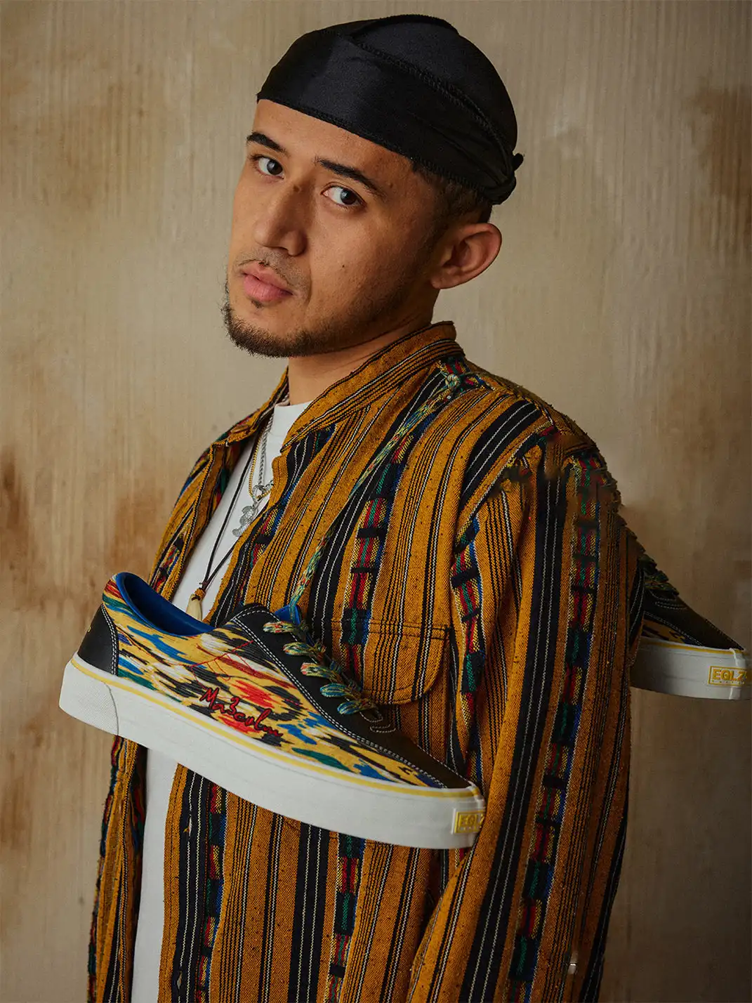 EQLZ | Colorful Abstract Print Leather-Trimmed Canvas Sneakers