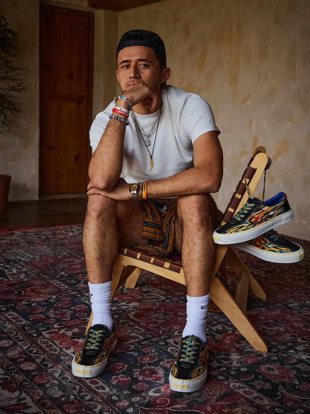 EQLZ | Colorful Abstract Print Leather-Trimmed Canvas Sneakers