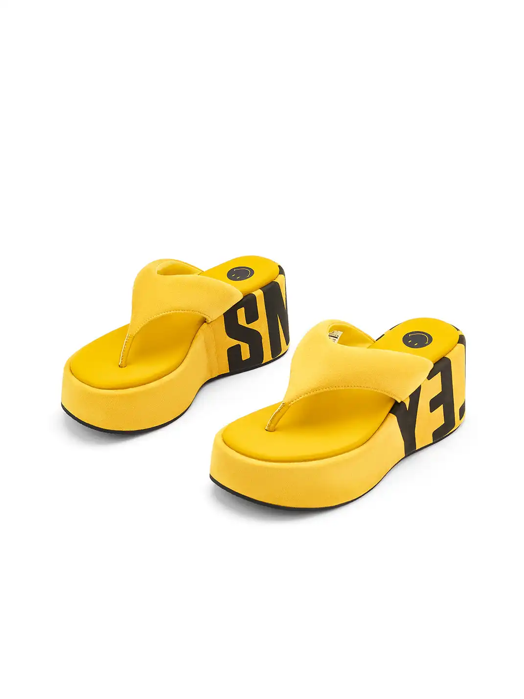 SMILEY | Suede Letter Print Platform Flip-flops-Yellow