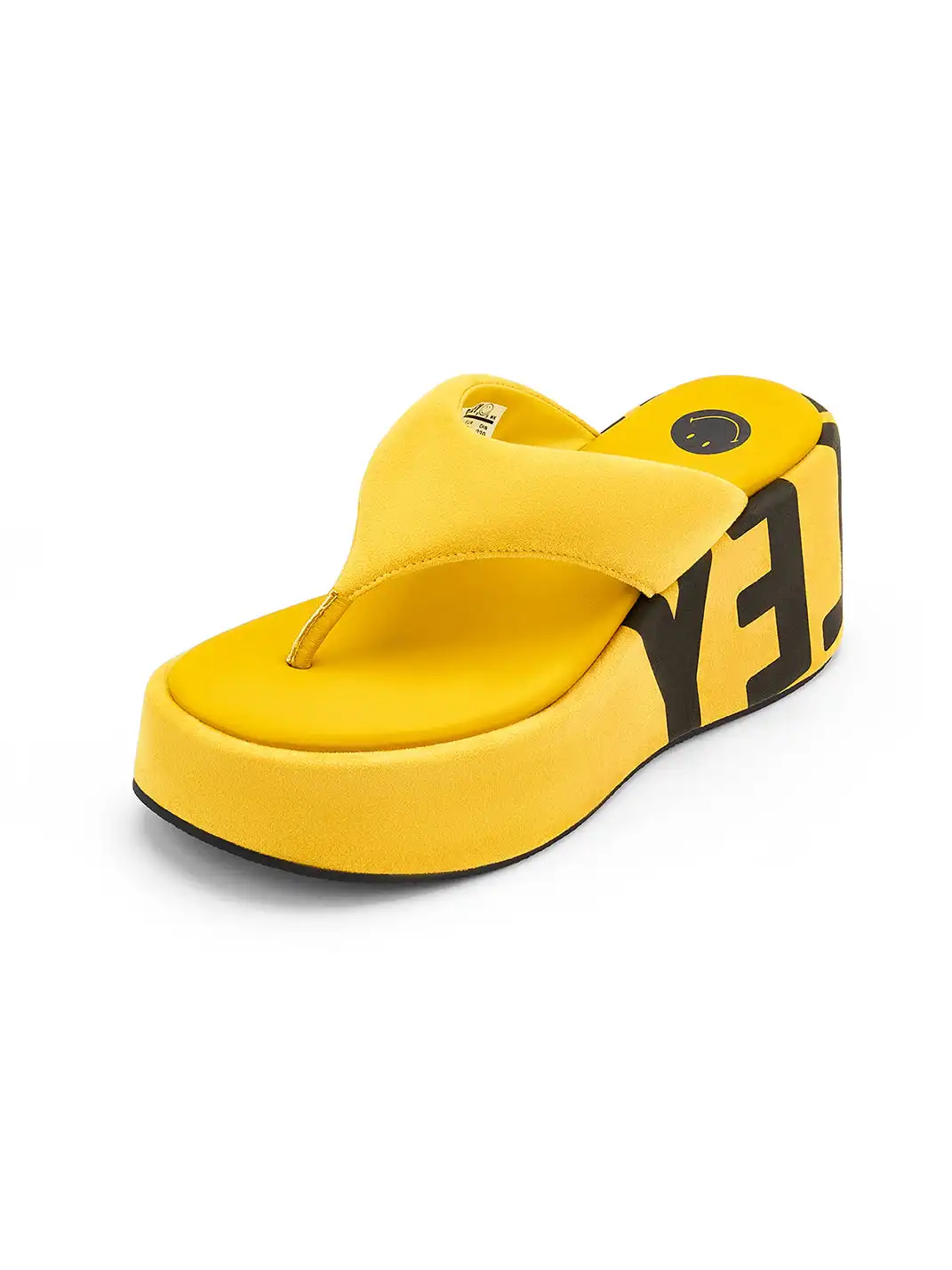 SMILEY | Suede Letter Print Platform Flip-flops-Yellow