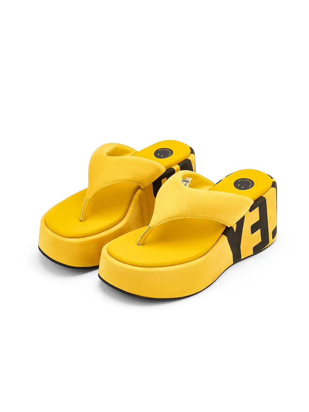 SMILEY | Suede Letter Print Platform Flip-flops-Yellow