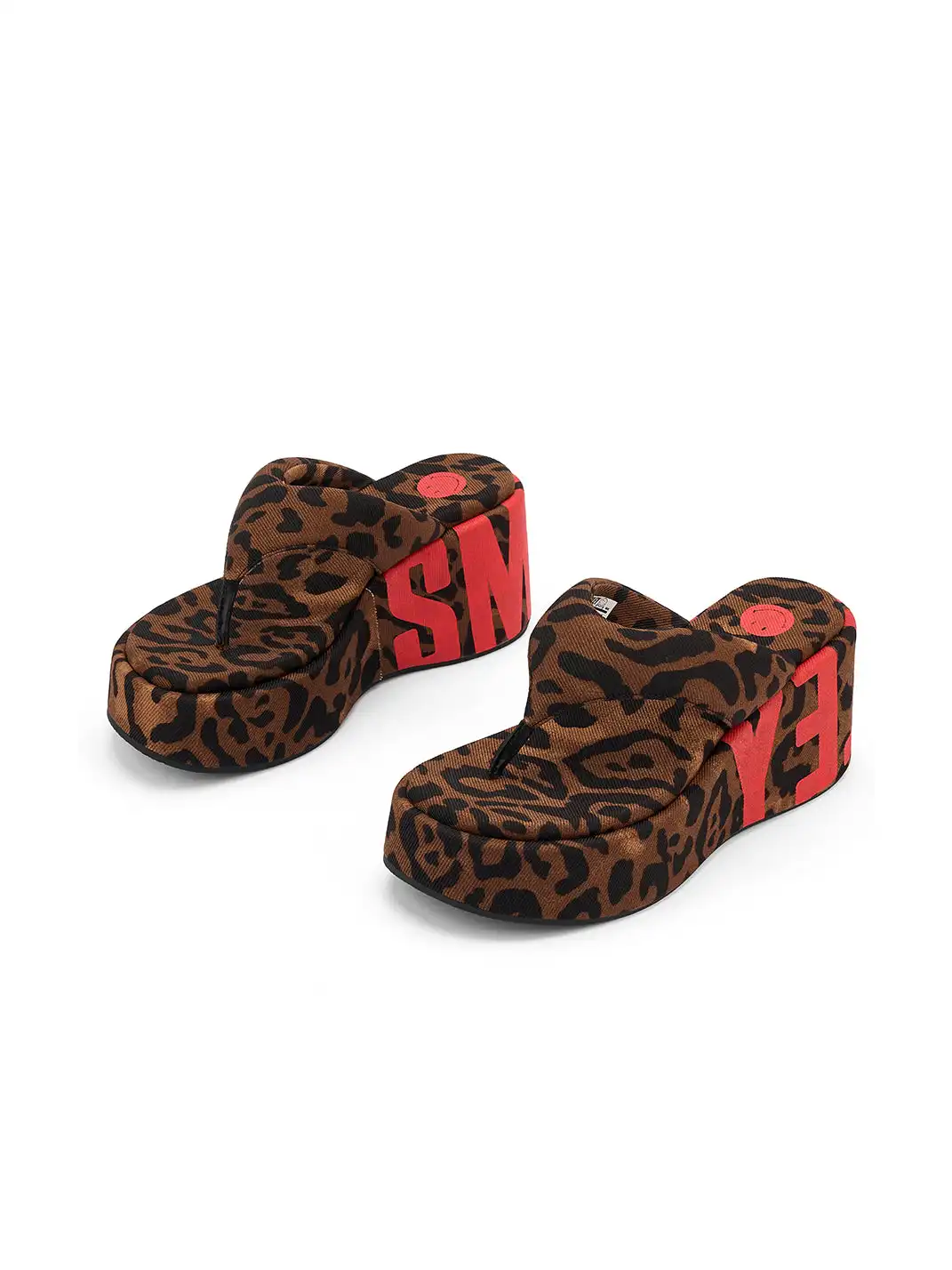 SMILEY | Suede Letter Print Platform Flip-flops-Brown