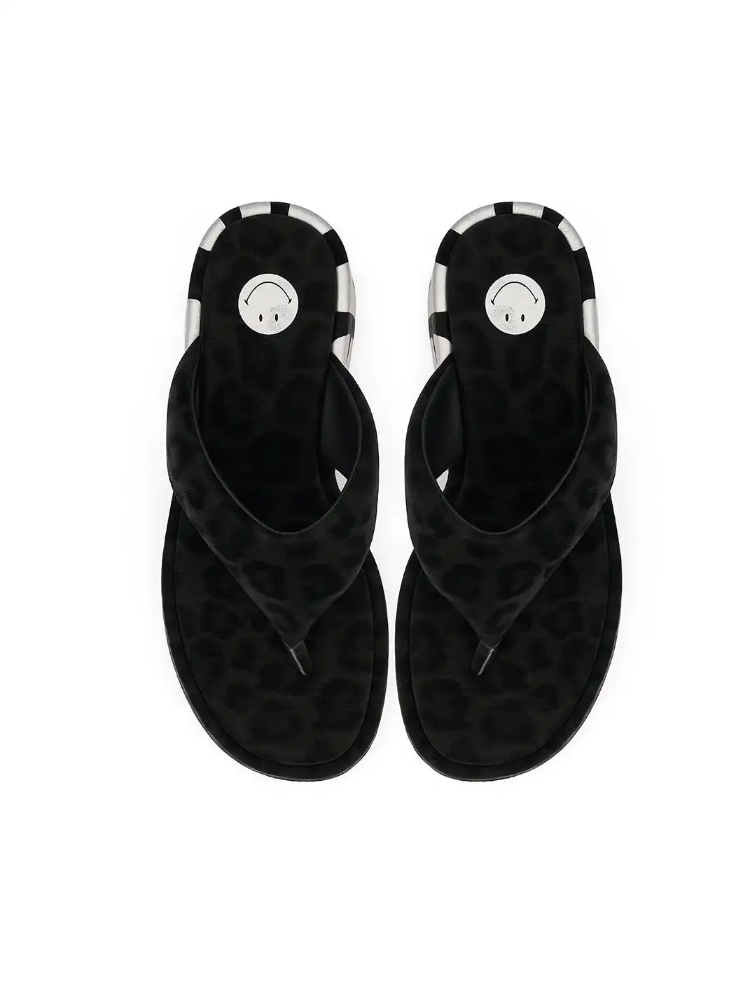 SMILEY | Suede Letter Print Platform Flip-flops-Black