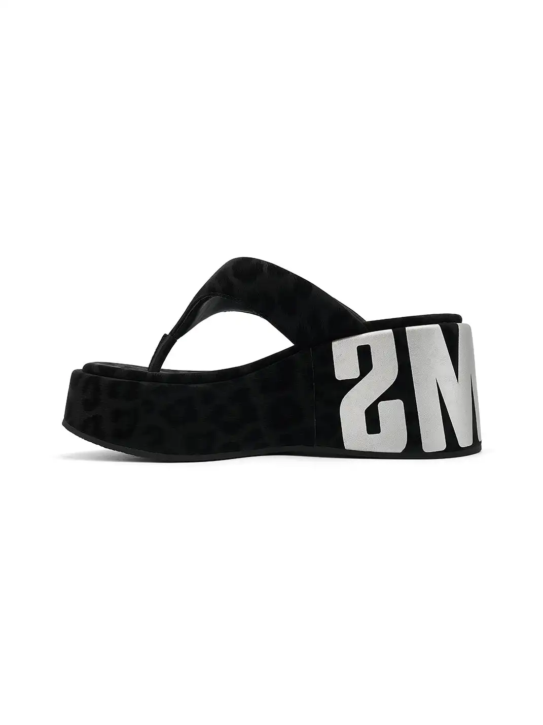 SMILEY | Suede Letter Print Platform Flip-flops-Black