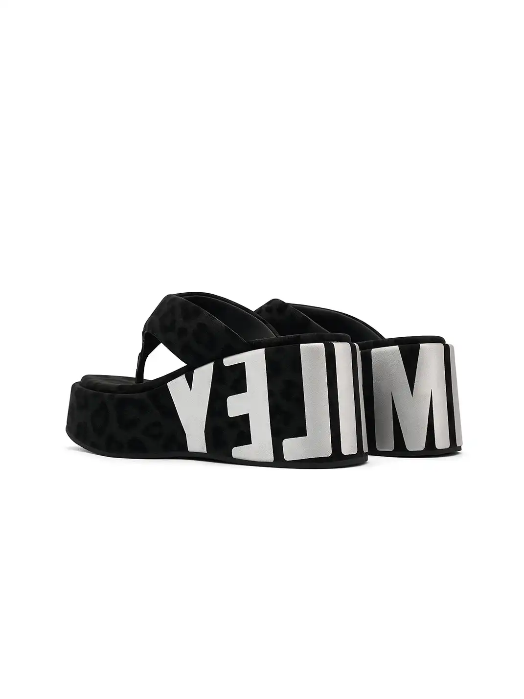SMILEY | Suede Letter Print Platform Flip-flops-Black