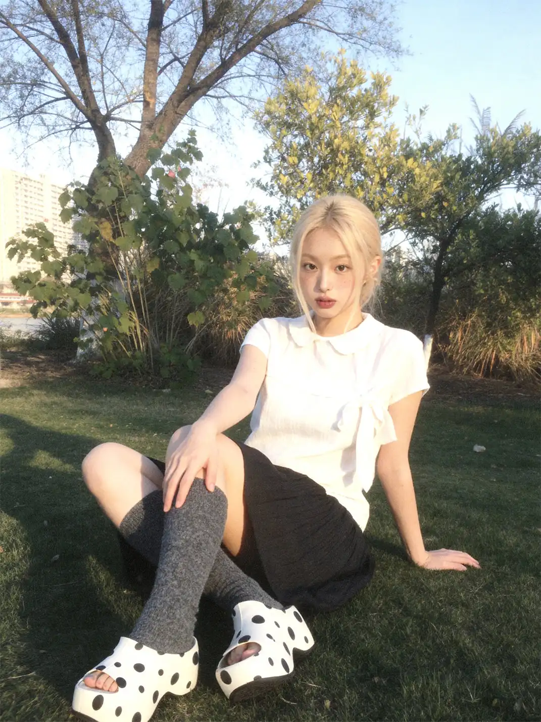 SMILEY | Polka Dot Platform Slippers-White