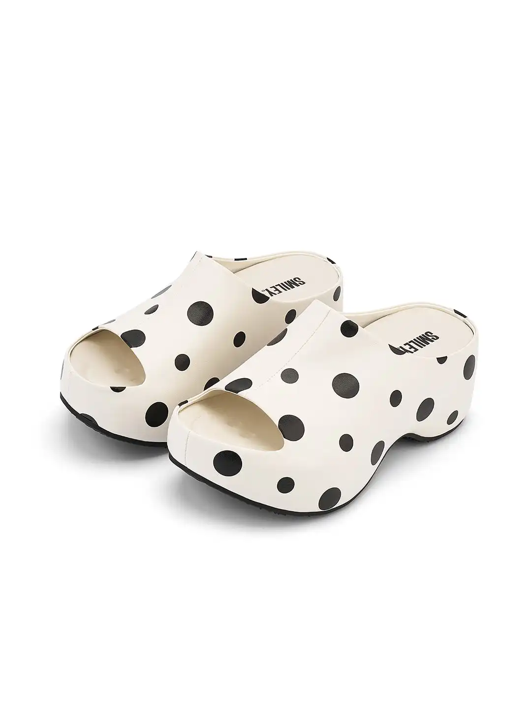 SMILEY | Polka Dot Platform Slippers-White