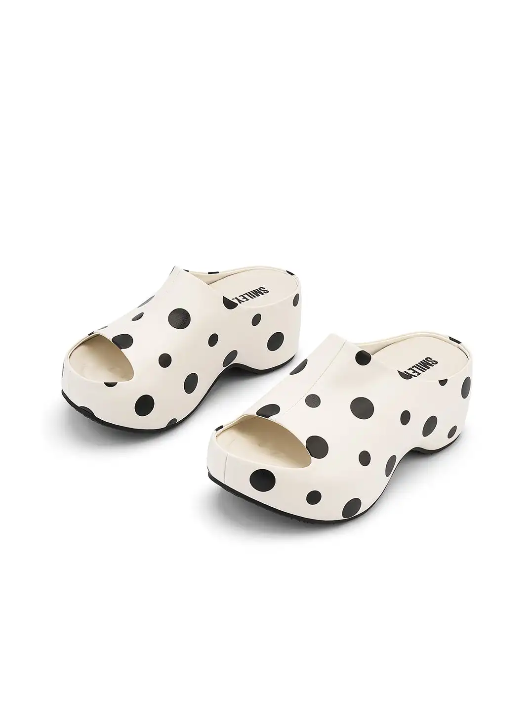 SMILEY | Polka Dot Platform Slippers-White
