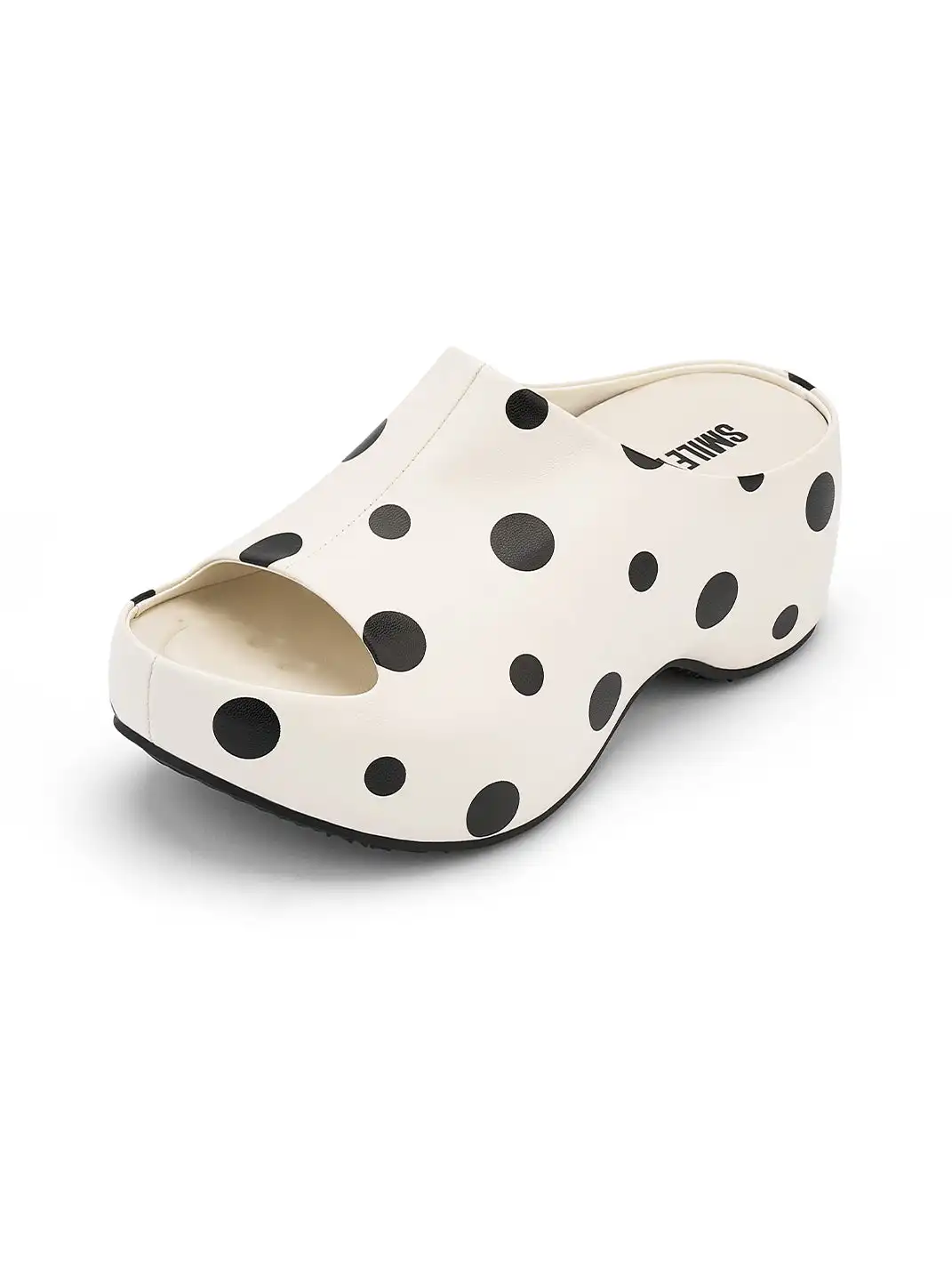 SMILEY | Polka Dot Platform Slippers-White